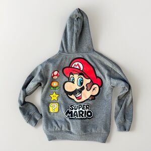 Super Mario Boys Gray Hooded Sweatshirt Size 10 Hoodie Full Zip